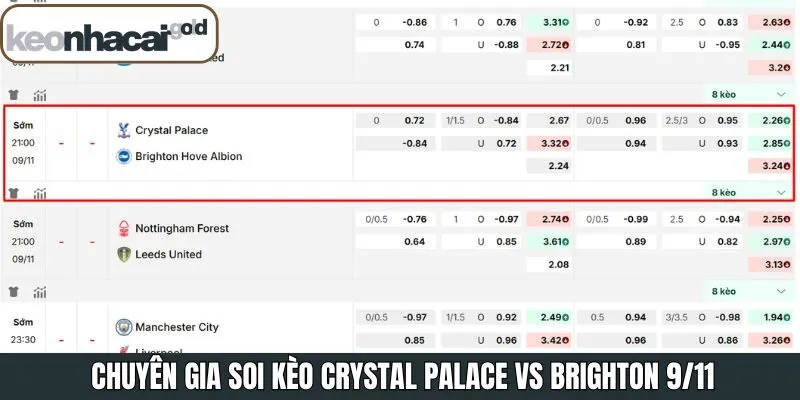 Soi kèo chuẩn xác trong trận Crystal Palace vs Brighton